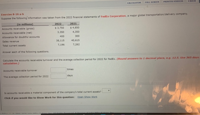  CALCULATOR BACK FULL SCREEN PRINTER VERSION Exercise 8-16 a-b Suppose the