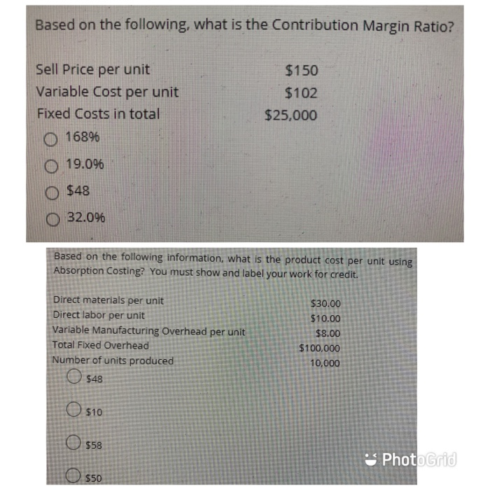  Note: you don't have to show work for them Based on