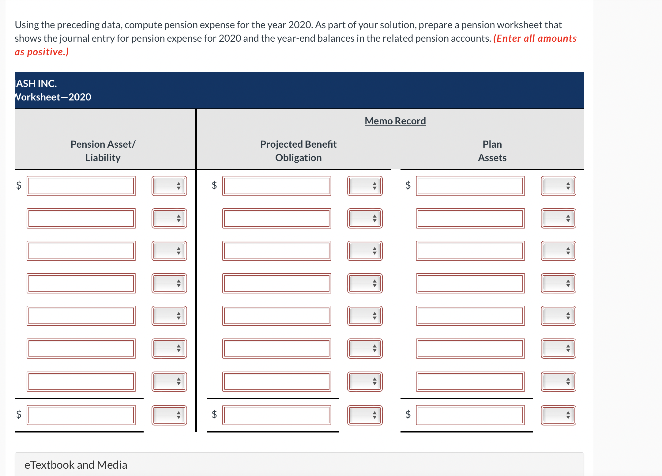  Using the preceding data, compute pension expense for the year 2020.