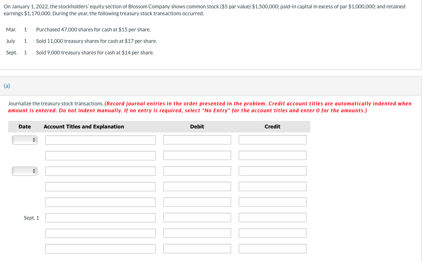  On January 1,2022, the stockholders' equity section of Blossom Company shows
