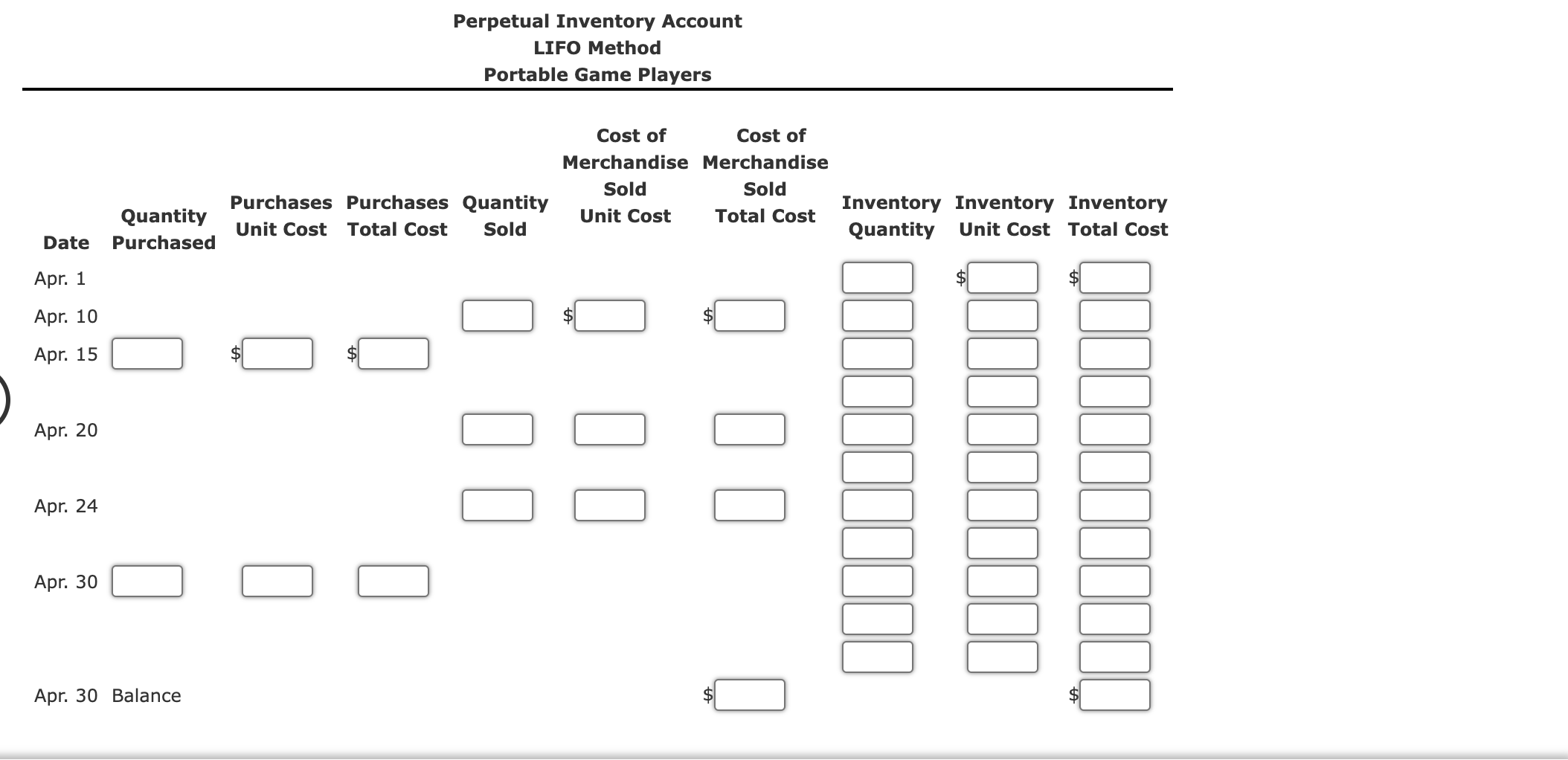 portable game players are as follows: The business maintains a perpetual inventory