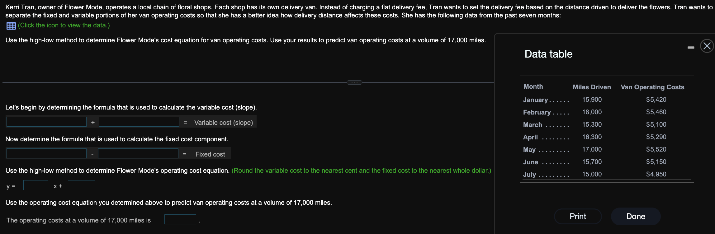  separate the fixed and variable portio EA (Click the icon to