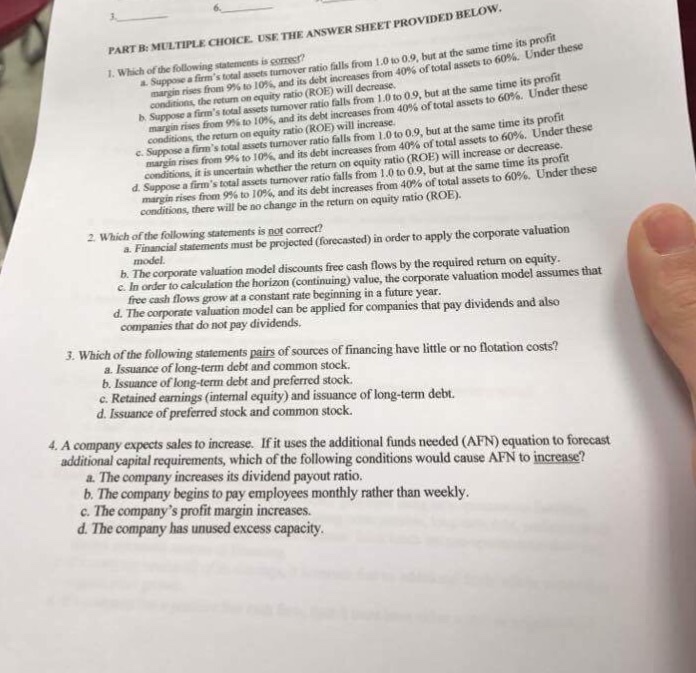 FALSE. USE THE ANSWER SHEET PROVIDED BELOW L In calculiating the cost