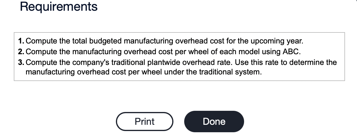 information.) For the upcoming year, Dettling's budgeted ABC manufacturing overhead allocation rates