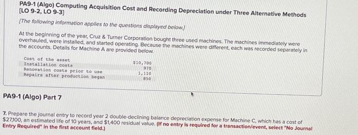 displayed below.] At the beginning of the year, Cruz \& Tumer Corporation