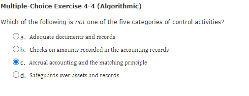  Multiple-Choice Exercise 4-4 (Algorithmic) Which of the following is not one