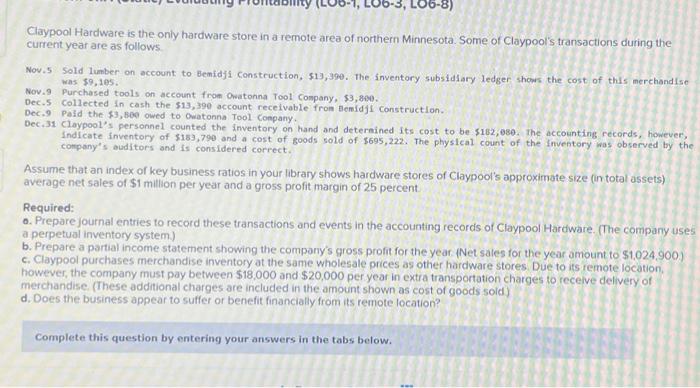  Claypool Hardware is the only hardware store in a remote area