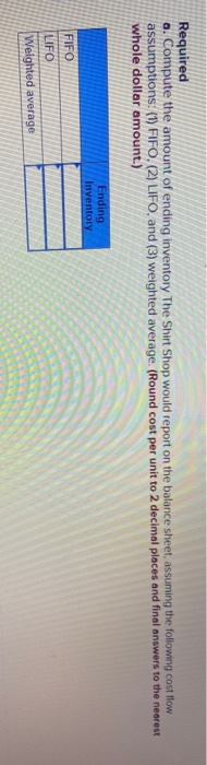 following information applies to the questions displayed below.) The Shirt Shop had