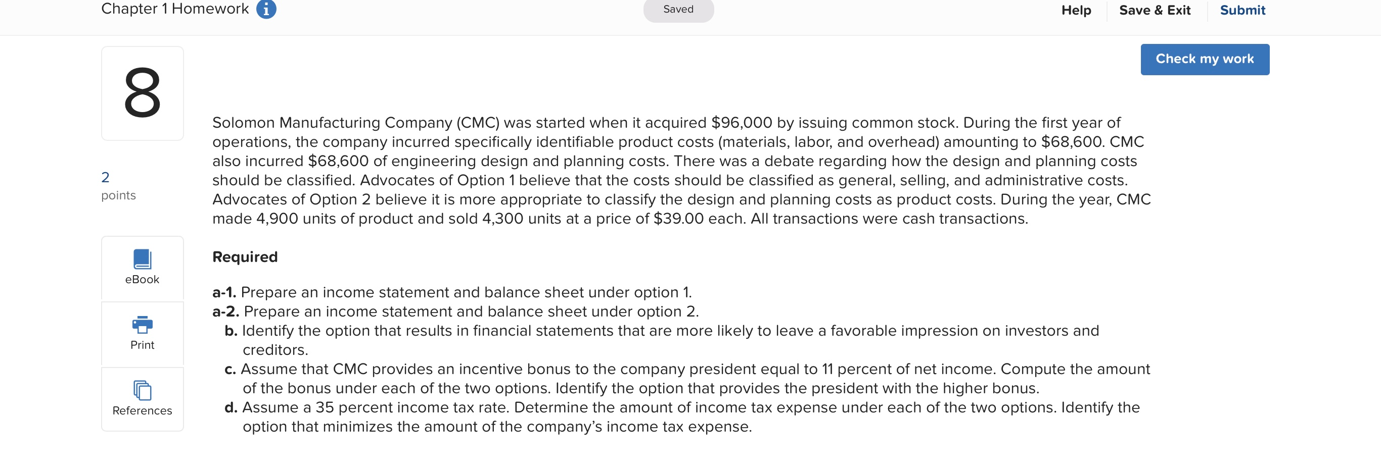  Chapter 1 Homework i Saved Help Save & Exit Submit Check