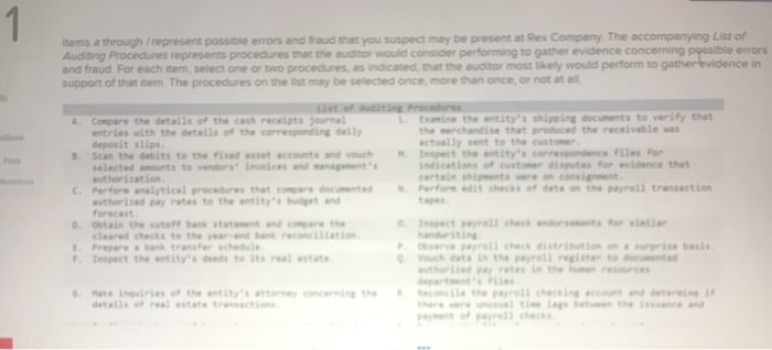  Items a through represent possible errors and fraud that you suspect