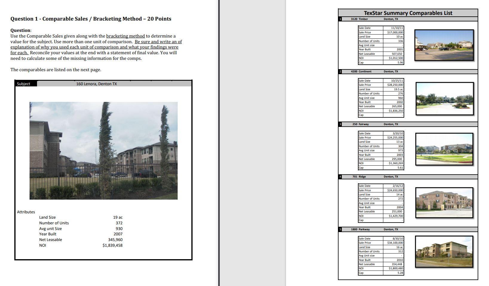 TexStar Summary Comparables List Question 1 - Comparable Sales / Bracketing