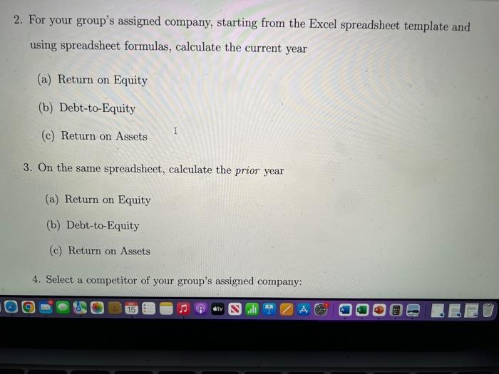  2. For your group's assigned company, starting from the Excel spreadsheet