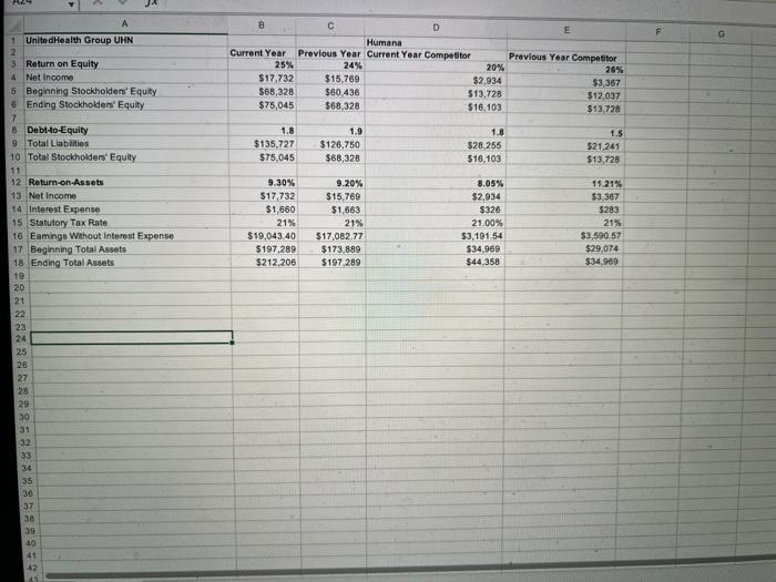 template and using spreadsheet formulas, calculate the current year (a) Return on