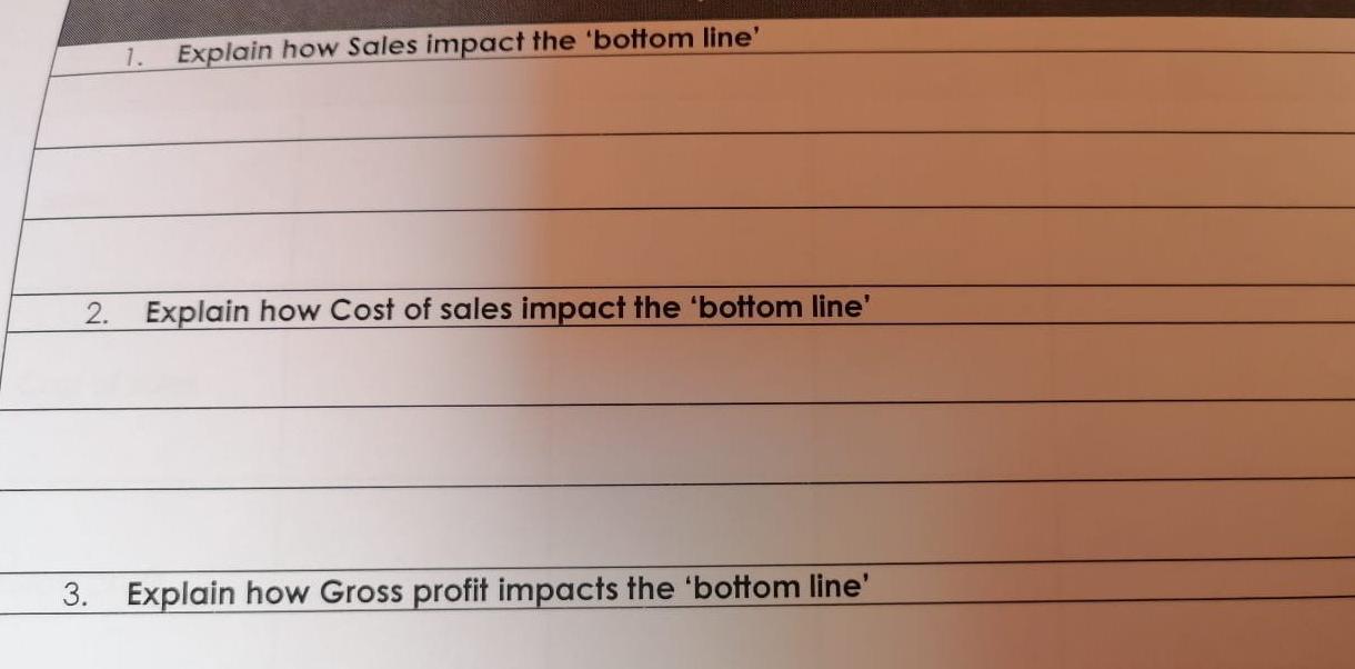 please answer accordingly 1. Explain how Sales impact the 'bottom line'