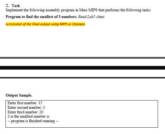  2. Task Implement the following assembly program in Mars MIPS that