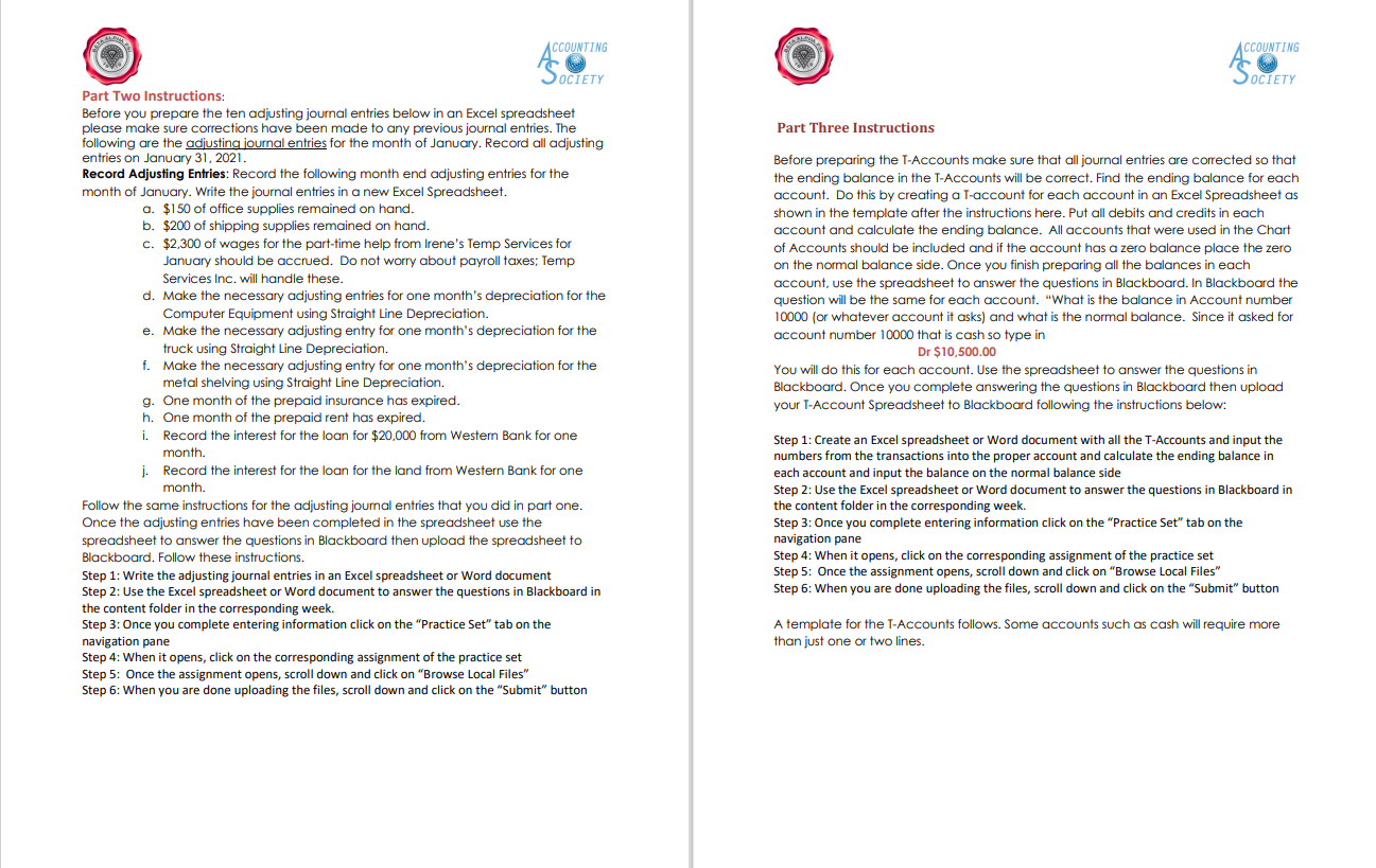 month of January in an Excel spreadsheet using the Chart of Accounts