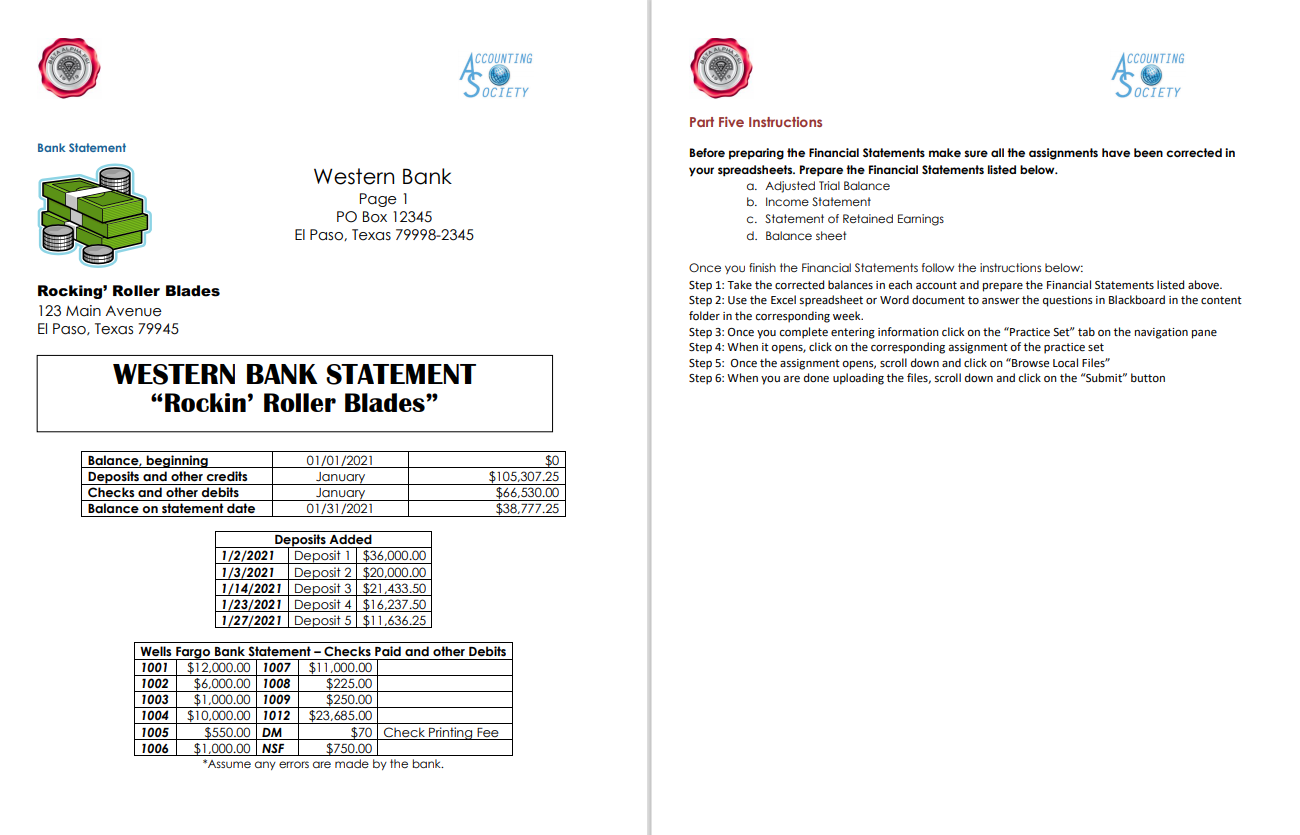 part, the student will record the adjusting journal entries in an Excel