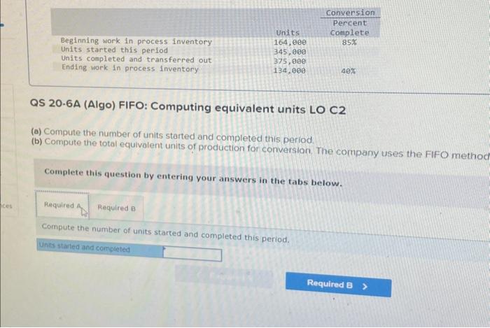  QS 20.6A (Algo) FIFO: Computing equivalent units LO C2 (a) Compute