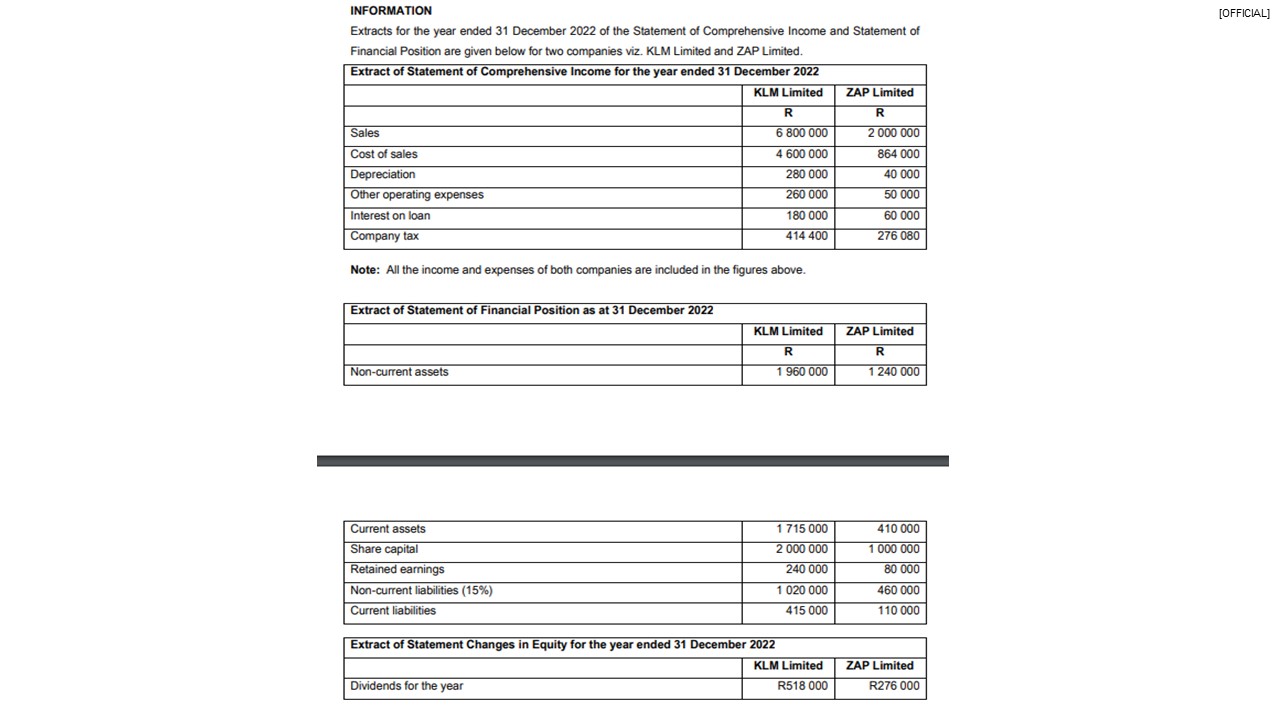 answer the following questions. (Answers to ratios must be expressed to two