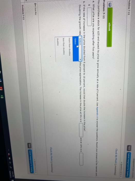  Problem 7-11 Sove Submit m ent for Grading Check My Work
