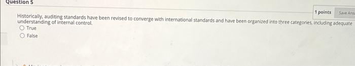  Question 5 Save As. 1 points Historically, auditing standards have been