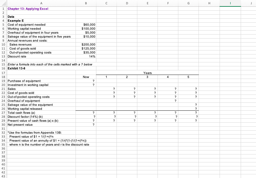1 Chapter 13: Applying Excel 3 Data 4 Example E 5