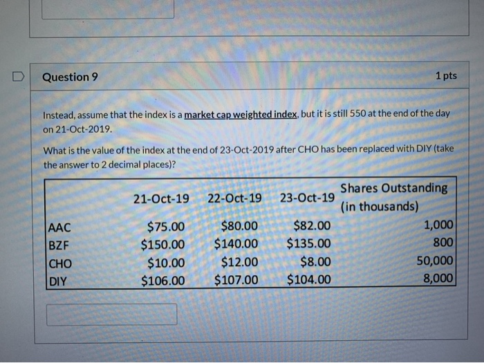  / D Question 9 1 pts Instead, assume that the index