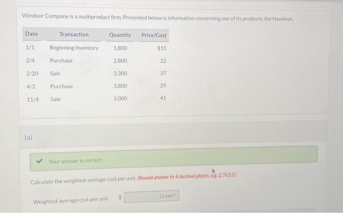  Calculate the weighted-average cost per unit. (Round answer to 4 decimal