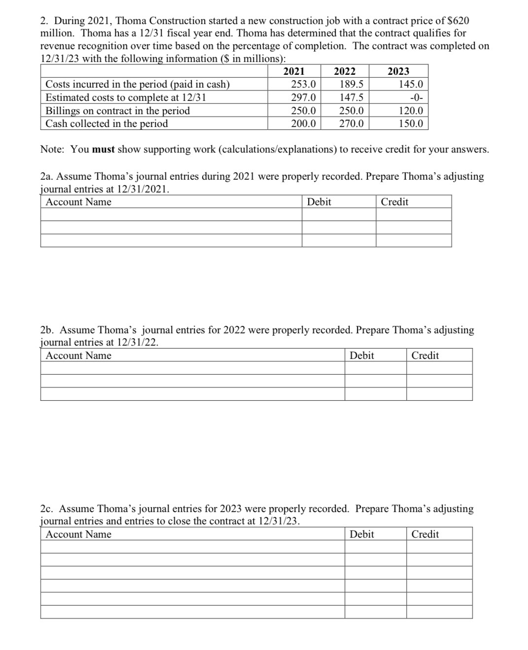  During 2021, Thoma Construction started a new construction job with a