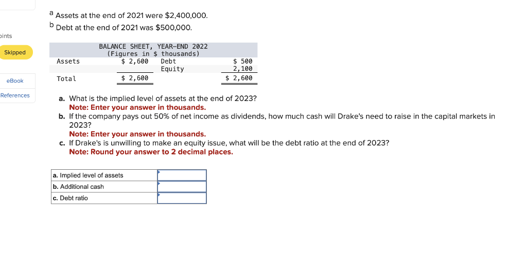 2022 income statement and end-year balance sheet of Drake's Bowling Alleys. Drake's