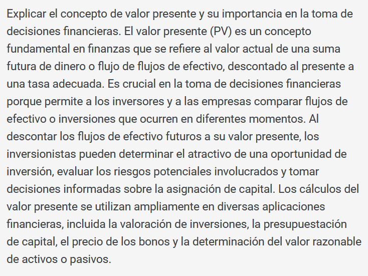  Explicar el concepto de valor presente y su importancia en la