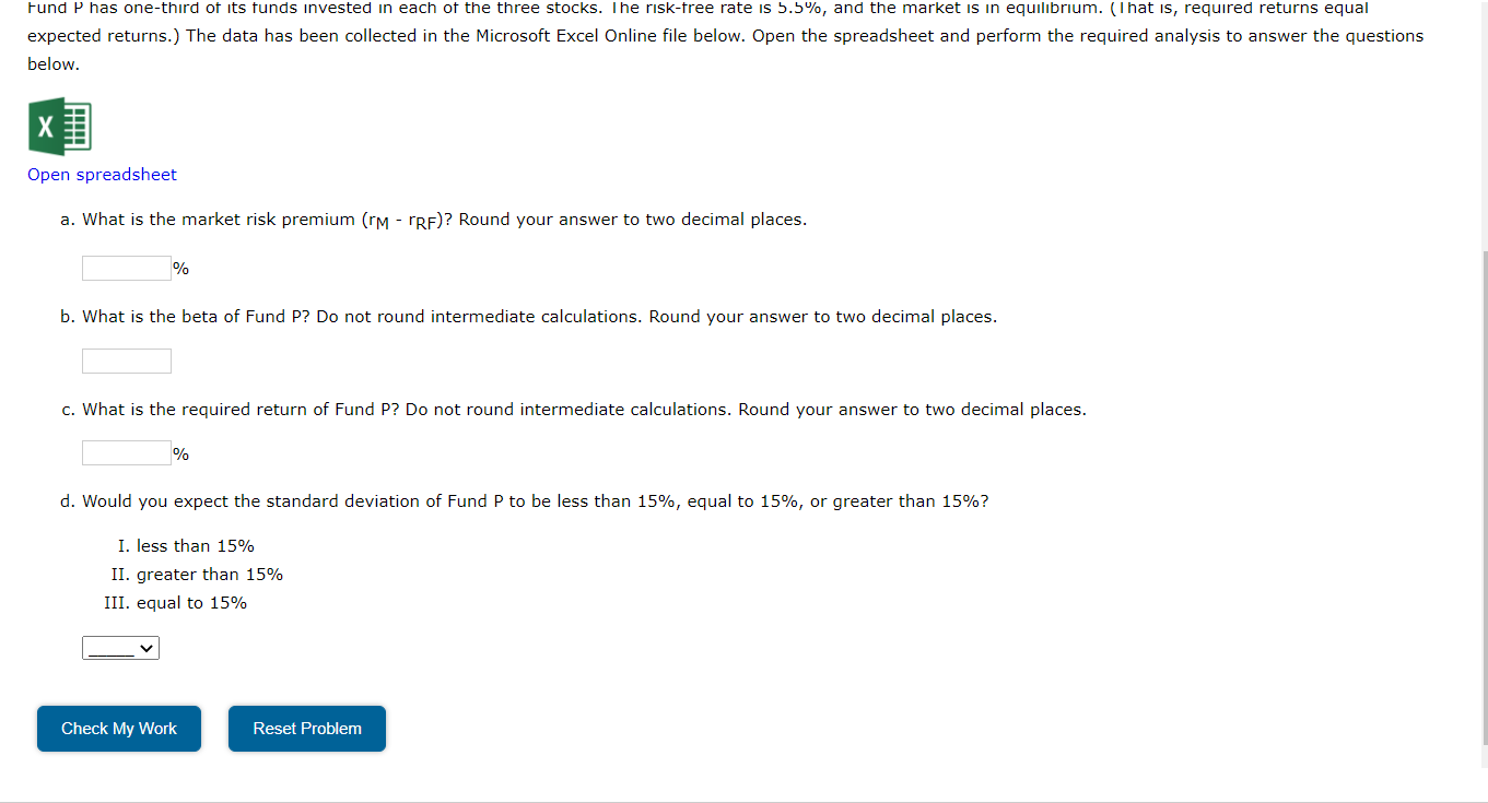 the following information for three stocks, Stocks A, B, and C. The