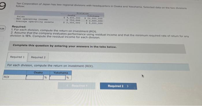  follow: Required: 1. For each division, compute the return on irivestment