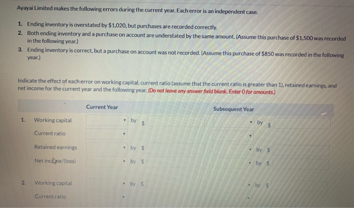  Ayayai Limited makes the following errors during the current year. Each