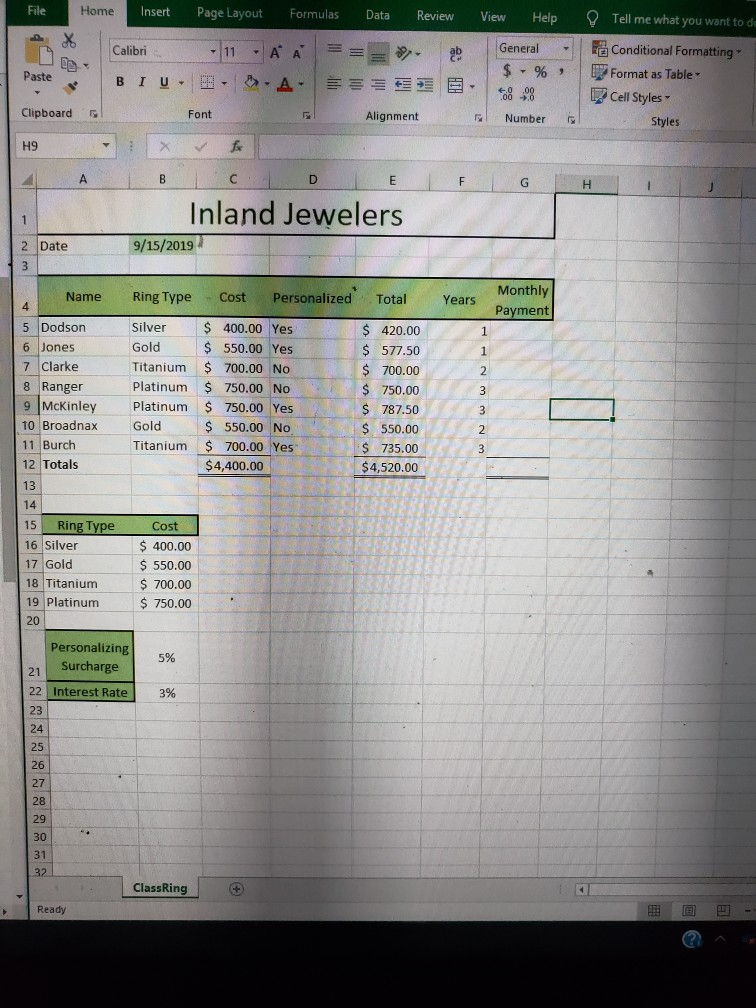 student's monthly payment, using appropriate relative and absolute cell references 11 Copy