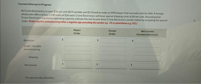  At Crane Electronics, it costs $32 per unit (\$19 variable and