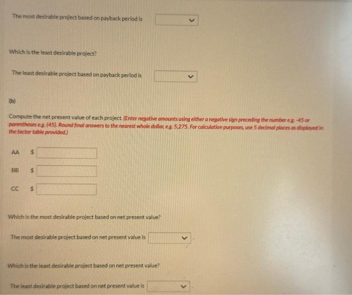 an equipment investment of $23.540. Each project will last for 3 years