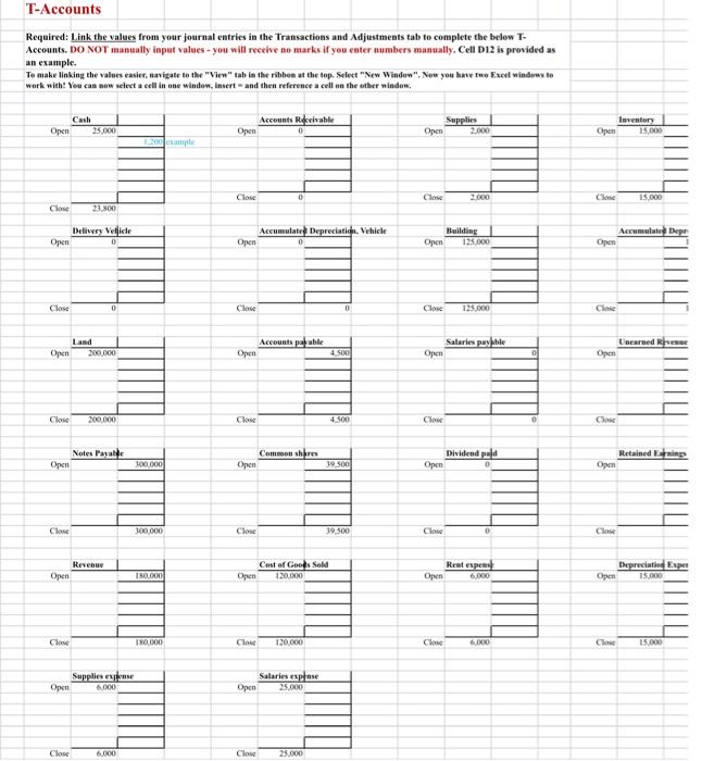  Required: Link the values from your journal entries in the Transactions