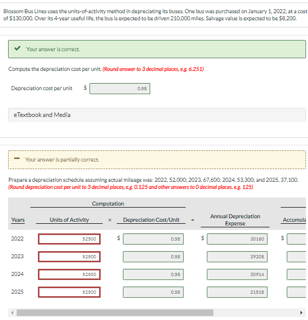  Blossom Bus Lines uses the units-of-activity method in depreciating its buses.