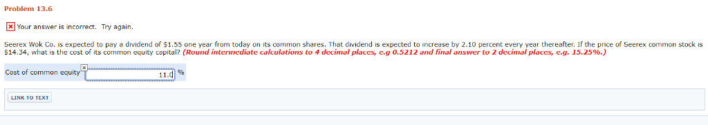 Problem 13.66 Your answer is incorrect. Try again. Seerex Wok Co,