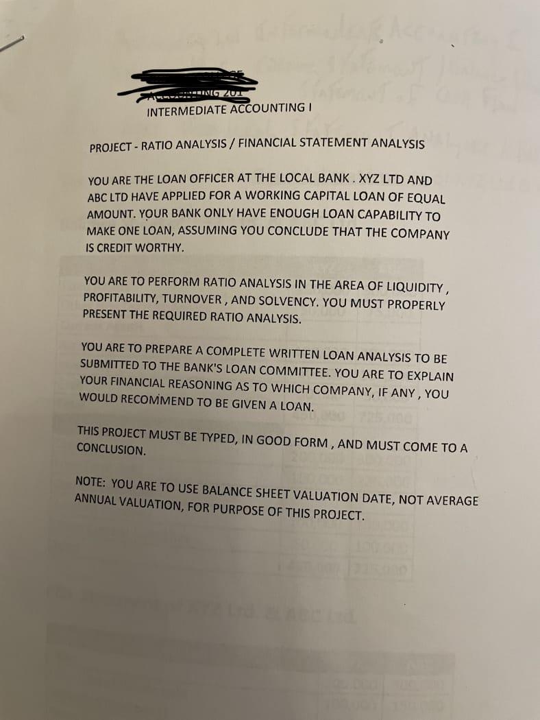 INTERMEDIATE ACCOUNTING I PROJECT - RATIO ANALYSIS / FINANCIAL STATEMENT ANALYSIS