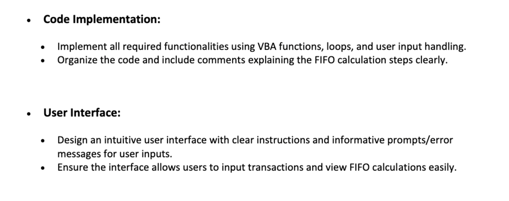 explaining the FIFO calculation steps clearly. - User Interface: - Design an