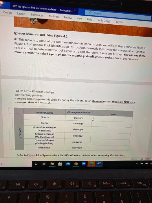  SCC lab igneous five worksheet updated. Compatibil.. Design Layout References Mailings