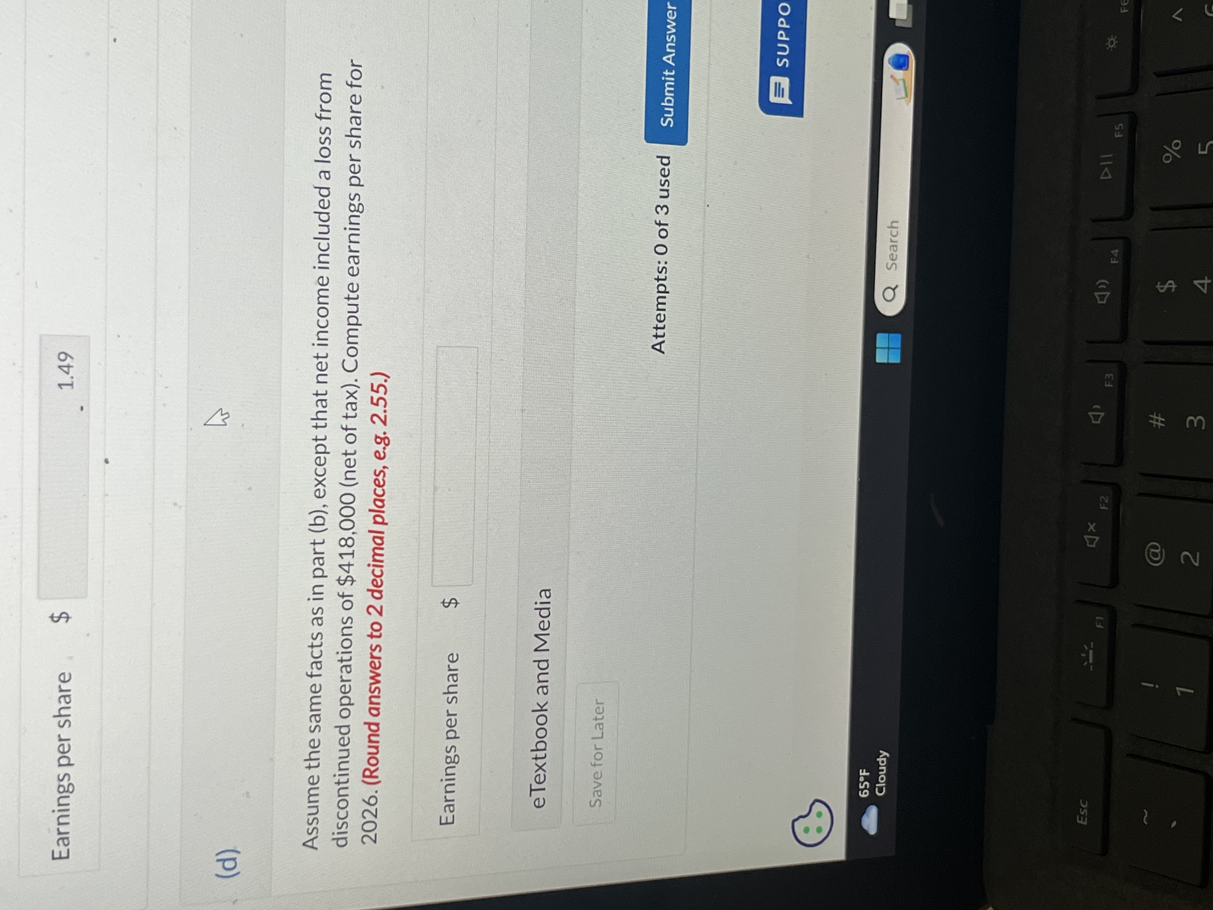  Earnings per share $ (d) Assume the same facts as in