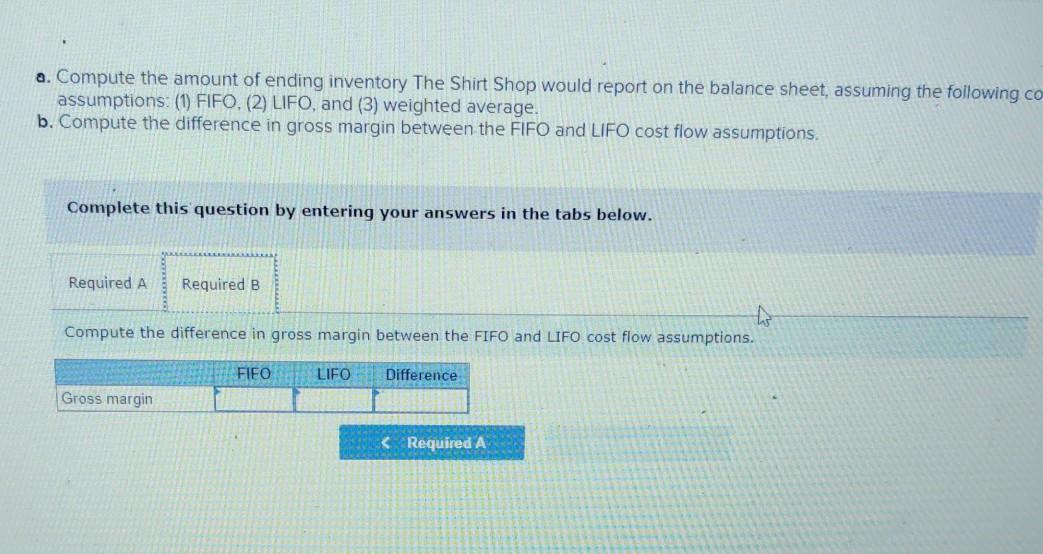 and weighted average) affect financial statements The Shirt Shop had the following