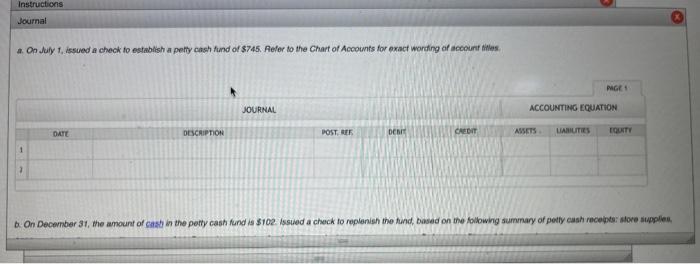 wording of acoount tites): Instructions 1. On ully 1 , issued a
