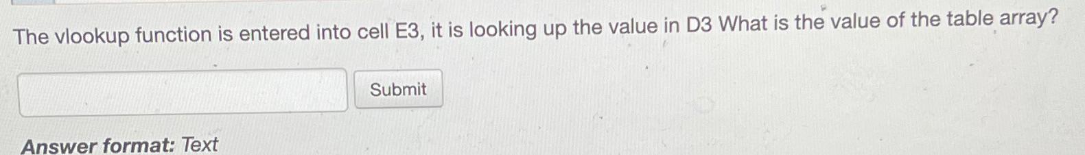  The vlookup function is entered into cell E3, it is looking