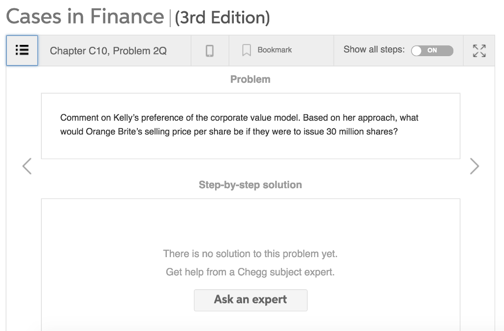 Cases in Finance |(3rd Edition) -Chapter C10, Problem 2Q Bookmark Show