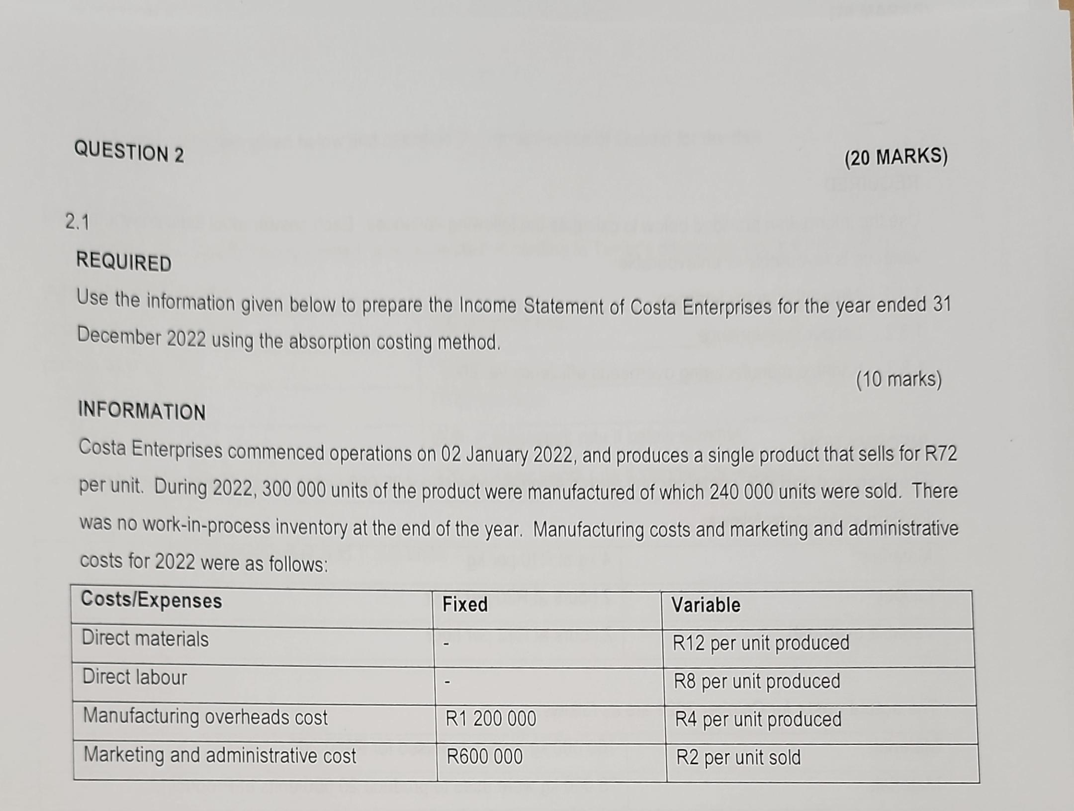 tables provided in APPENDICES 1 and 2 that appear after QUESTION 5.