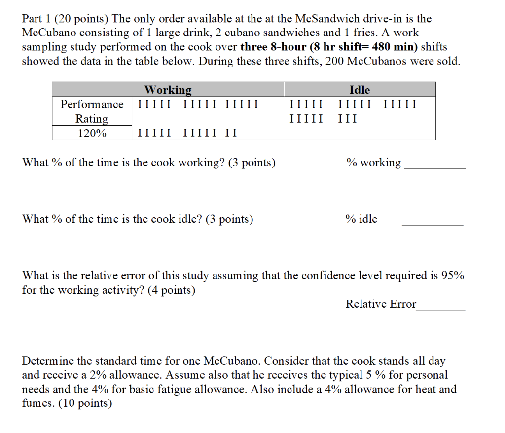  Part 1 (20 points) The only order available at the at